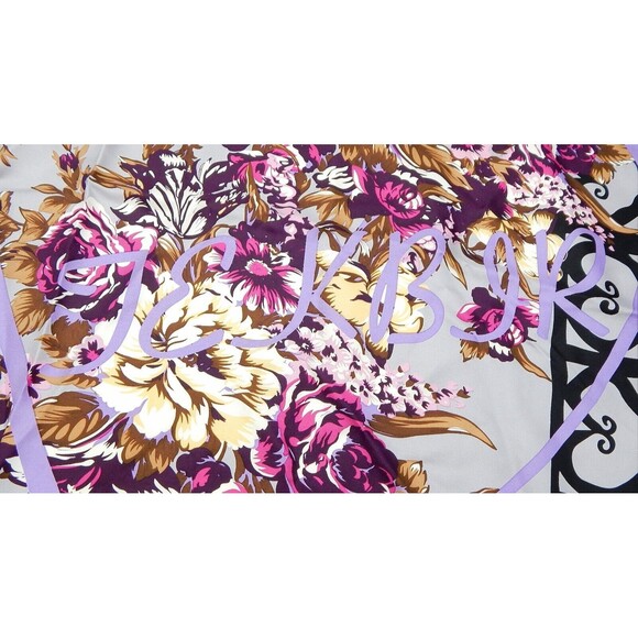 Hermes Scarf Heart Border Floral Print JEKBIR Lettering Grey Violet - Picture 7 of 16